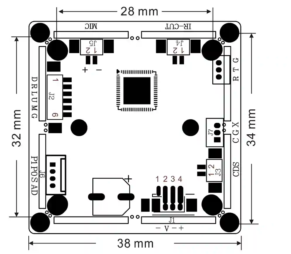 دیاگرام ابعاد برد AHD مدل GC4653 با پردازنده FH8538E مخصوص دوربین مداربسته