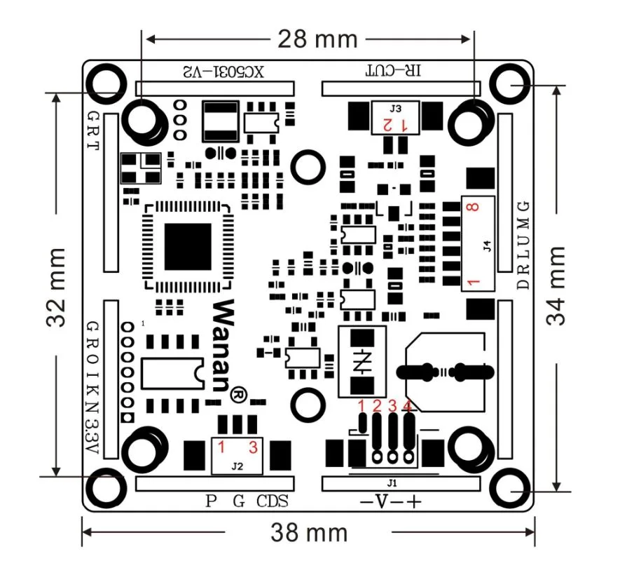 نقشه اندازه و موقعیت کانکتورهای برد دوربین 5 مگاپیکسل AHD مدل V21X HS