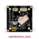 برد دوربین 5 مگاپیکسل AHD XC-836 با وارم لایت، نمای زاویه‌دار از سمت کانکتورها