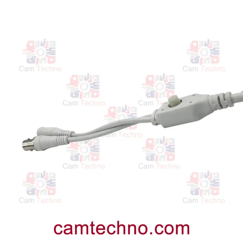 کابل AHD منودار OSD با کانکتور BNC و فیش DC مناسب دوربین مداربسته، نمای نزدیک کلید تنظیم تصویر