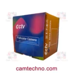 کارتن دوربین مداربسته دام سایز استاندارد با تصویر دوربین دام و نوشته HD IP DOME CAMERA، نمای سه‌رخ با ترکیب نارنجی و آبی