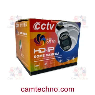 کارتن دوربین مداربسته دام سایز استاندارد با طرح CCTV و عبارت Full-color Camera، نمای سه‌رخ با زمینه آبی و بدنه نارنجی
