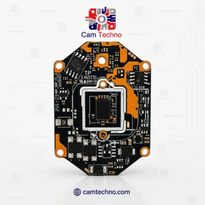 نمای سمت سنسور برد IP H8P-C0 Ruision با PCB، محل سنسور تصویر و اجزای الکترونیکی پشت برد