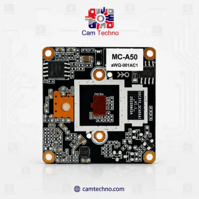نمای سمت سنسور برد IP MC-A50 شامل PCB، محل سنسور و برچسب مدل MC-A50
